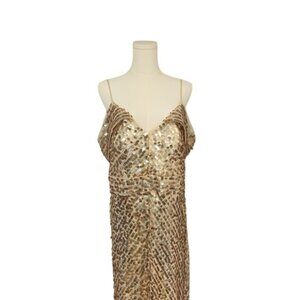 CACHET Like New Elegant Gold Evening Gown Dress Sequin Off Shoulder Size 14